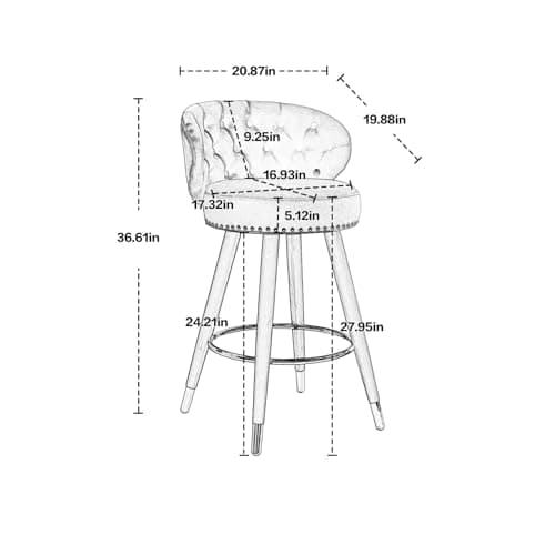 i-POOK Velvet Bar Stools Set of 2 with Swivel, Nailhead Trim, Tufted Back for Kitchen Island Pub - Claret Red