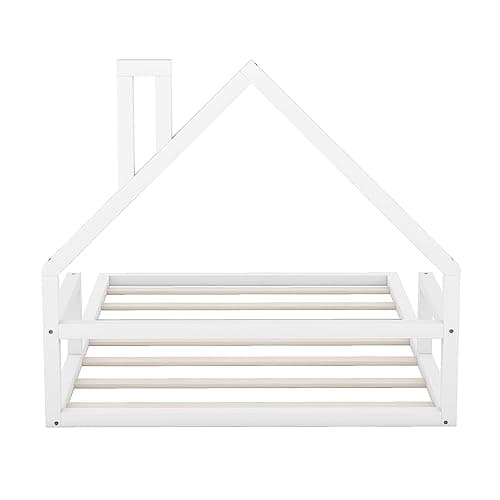 i-POOK Full Size House Bed with House-Shaped Headboard for Children Teens Girls Boys