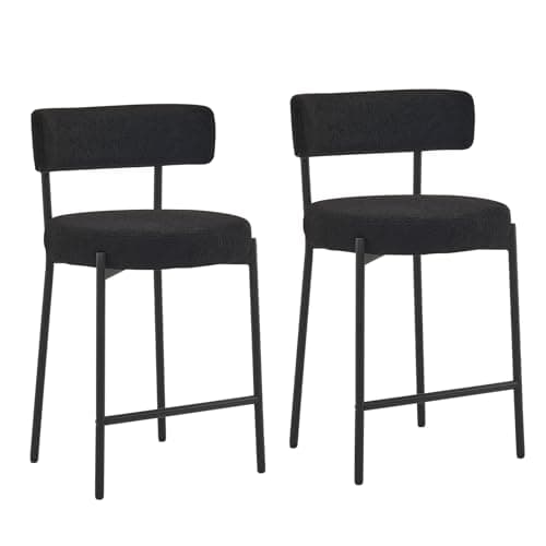 Furnilivng 24'' Modern Boucle Bar Stools, Curved Back, Black Metal Frame, Kitchen Island, Bar, Dining Room