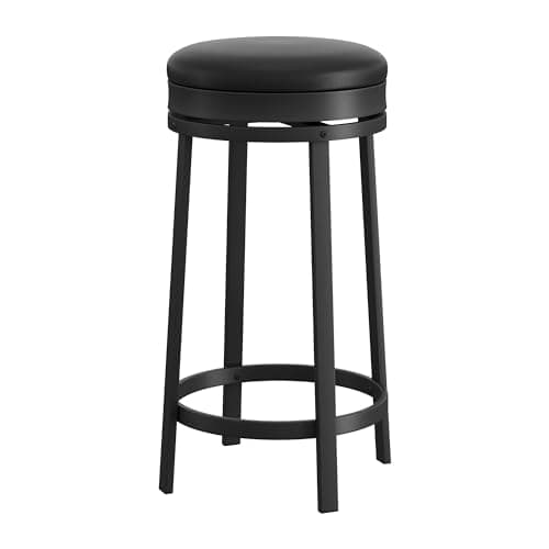 IDEALHOUSE Black Backless Swivel Bar Stools Set of 2, 24" Counter HeightPU Leather & Metal