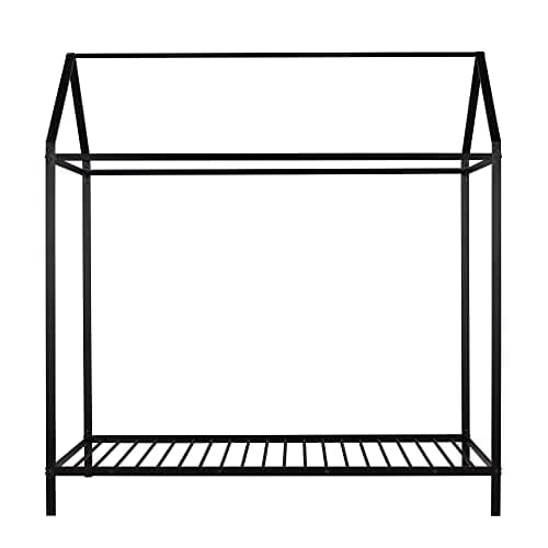 Bellemave Metal Twin Floor Bed for Kids, Black with Roof