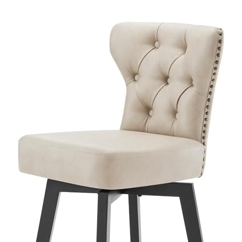 Beige Nailhead Trim Barstools 26" Swivel Kitchen Island Stools, Set of 4