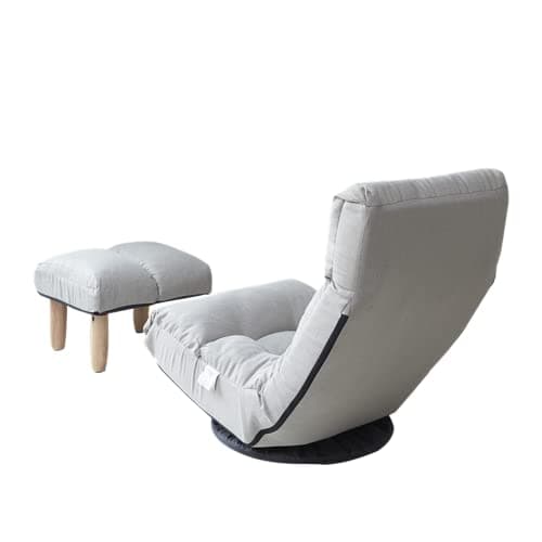 Beige Tufted Linen Swivel Chair with Ottoman and Footrest for Living Room