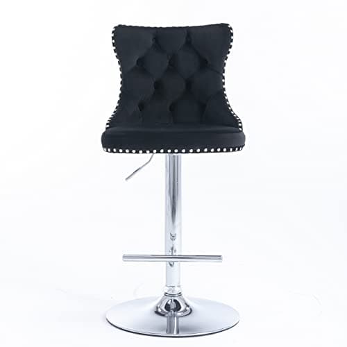 Modern Black Velvet Bar Stool Set with High Back & Nailheads Trim for Home Bar & Kitchen Island