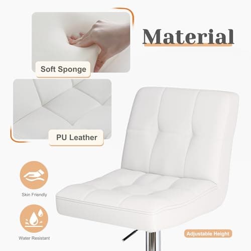 Set of 4 White PU Leather Swivel Barstools for Kitchen Counter