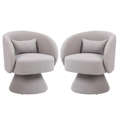 KIVENJAJA Sherpa Teddy 360° Swivel Armchair, White Pillowed Boucle Living Room Chair
