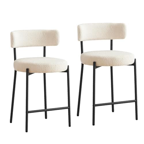 Furnilivng 24'' Modern Boucle Bar Stools, Curved Back, Black Metal Frame, Kitchen Island, Bar, Dining Room