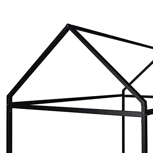 Bellemave Metal Twin Floor Bed for Kids, Black with Roof