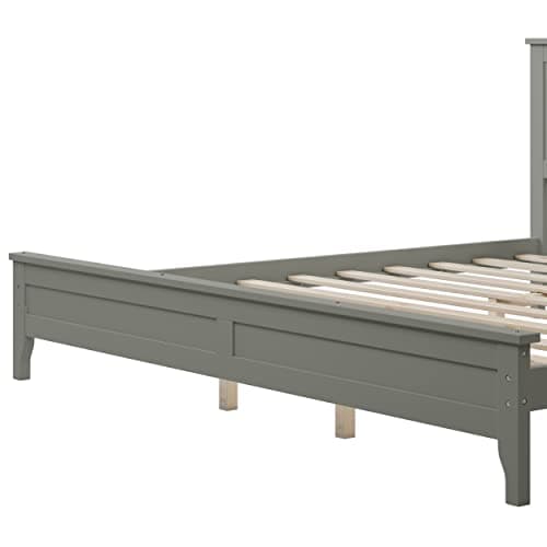 i-POOK Gray King Size Solid Wood Platform Bed with Headboard and Wood Slat Support