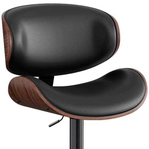 Mid-Century Modern Black PU Leather Bar Stool Set of 4 with Back