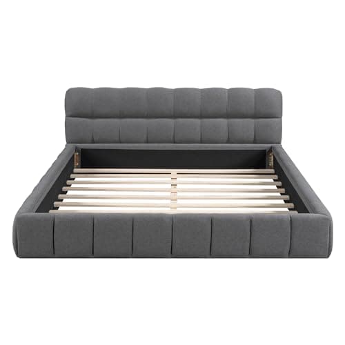 Modern Tufted Queen Platform Bed Frame - Gray Linen Wingback Style