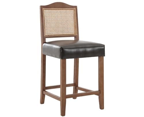 CIMOTA Linen Beige Rattan Farmhouse Bar Stool Set Mid Century Modern 26.5In