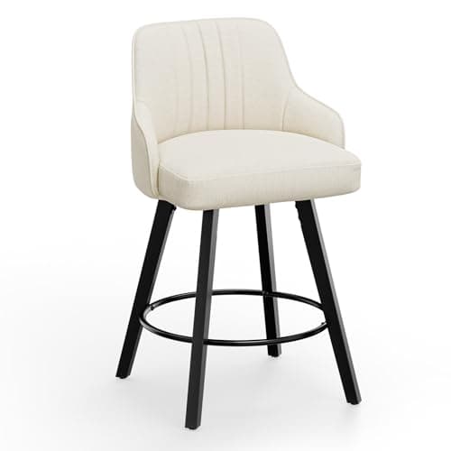 VINGLI 26" Swivel Barstool Set, Beige Linen Fabric, Kitchen Counter Height