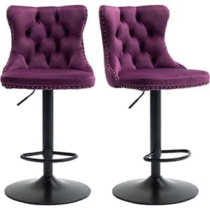 Navy Velvet Swivel Bar Stools, Tufted Back, Silver Chrome Base (2 Pcs)