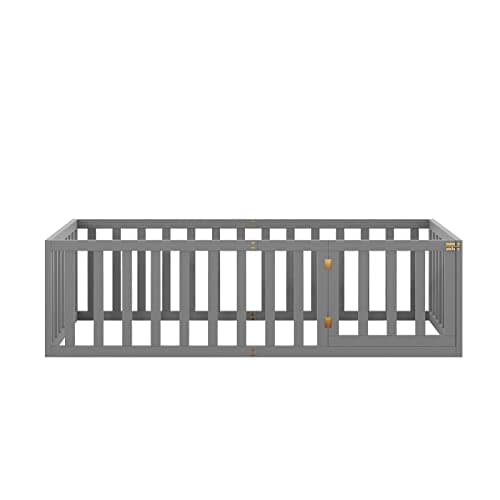 i-POOK Gray Twin Size Floor Bed with Safety Fence & Door