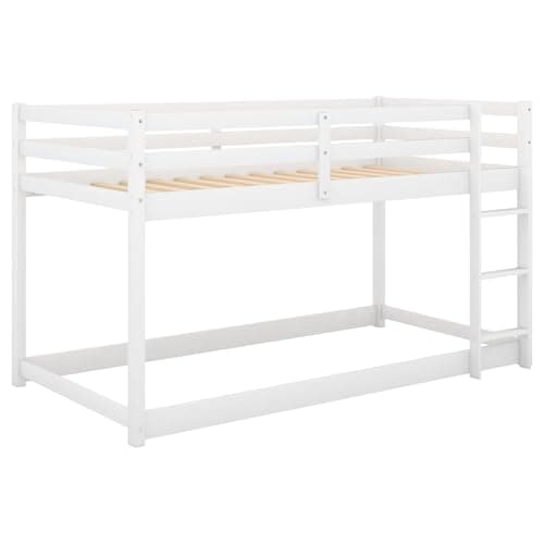 i-POOK Low Floor Twin Bunk Bed with Ladder & Guardrail, 400LBS Capacity, Easy Assemble, White
