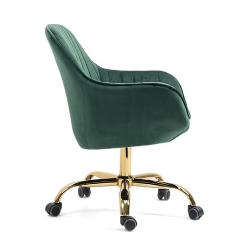 i-POOK Velvet Swivel Office Chair with Barrel Back and Gold Base, Green Armchair
