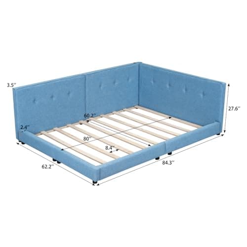 Wood Floor Bed Frame with USB Ports, Blue - Low Profile for Adults and Children up to 600 lbs.