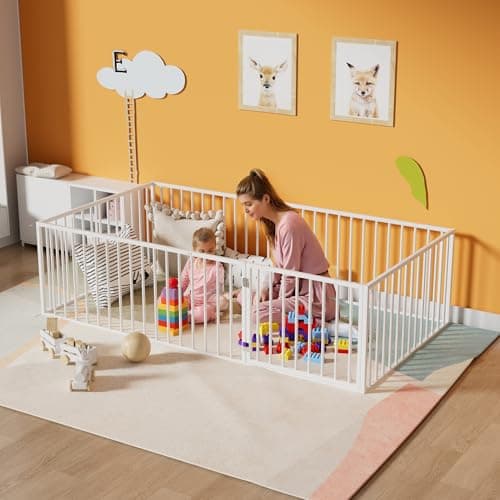 Montessori Metal Safety Guardrail Floor Bed for Kids, White