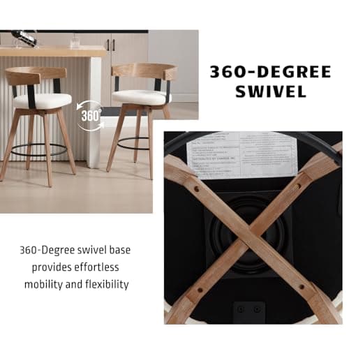 DUOMAY White 26" Counter Height Swivel Bar Stool with Footrest