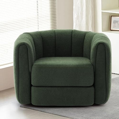360-Degree Swivel Teddy Upholstered Cheese Chair, Pumpkin-Shaped for Living Room, Bedroom, or Office (Green, 37")