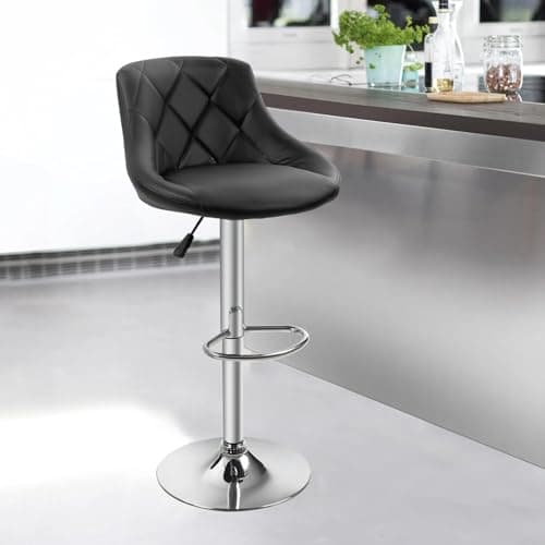 PayLessHere Modern Black Bar Stools, Set of 2, PU Leather, Height Adjustable