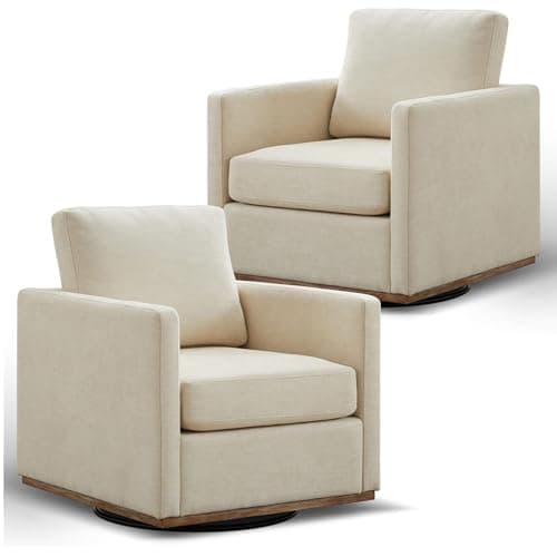 360 Degree Swivel Chenille Accent Chair Set, Mid Century Modern Charcoal Black Barrel Chairs for Living Room & Bedroom