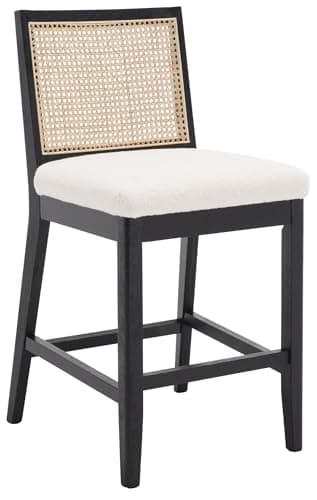 Rattan 26" Counter Stools, Set of 4, Cream Boho Kitchen Chairs