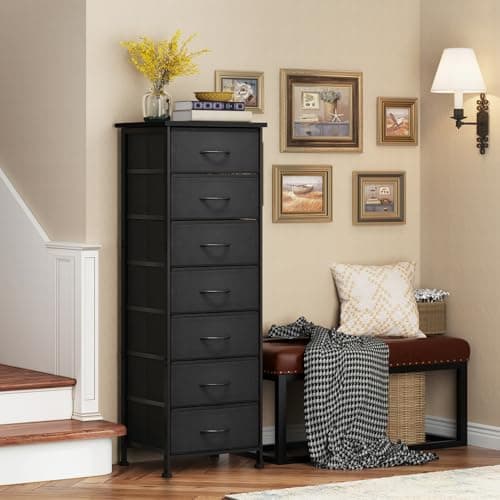 Black Tall Dresser with 7 Fabric Drawers for Bedroom