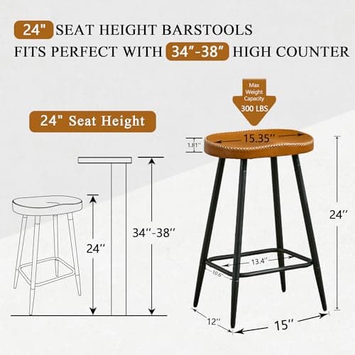 Whiskey Brown Modern 24" Counter Height Bar Stool Set (2 PCS)