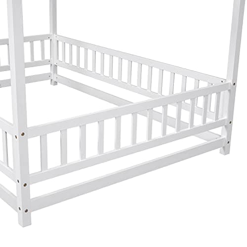 Full Size Montessori House Bed for Children Girls and Boys, White