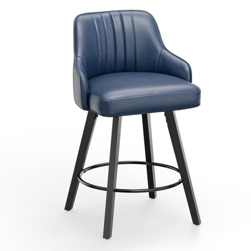 VINGLI 26" Swivel Barstool Set, Beige Linen Fabric, Kitchen Counter Height