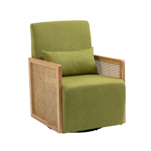 Swivel Accent Chair with Woven Armrests, Linen Upholstered Armchair for Living Room, Green