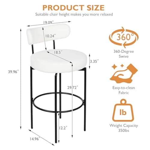 AODAILIHB Sherpa White Tall Kitchen Bar Stool Set (Set of 2)