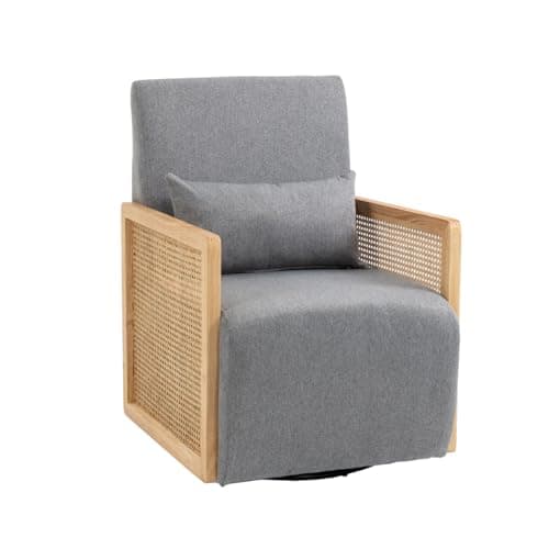 Swivel Accent Chair with Woven Armrests, Linen Upholstered Armchair for Living Room, Green