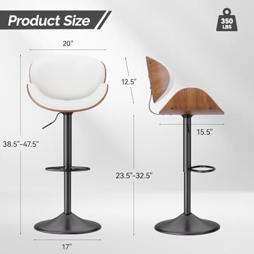 4-Piece Bentwood Bar Stool Set, Adjustable Height 23.5-32.5IN, White