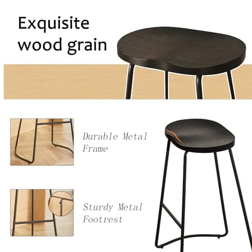 Rustic Black Bar Stool Set, 26" Counter Height (2 PCS)