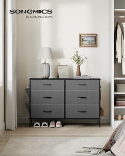 SONGMICS Charcoal & Slate Gray 6-Drawers Dresser with Side Pockets ULTS823G22