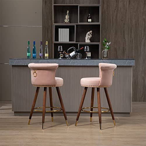 Set of 2 Pink Fabric Swivel Bar Stools for Kitchen Island Pub Dining