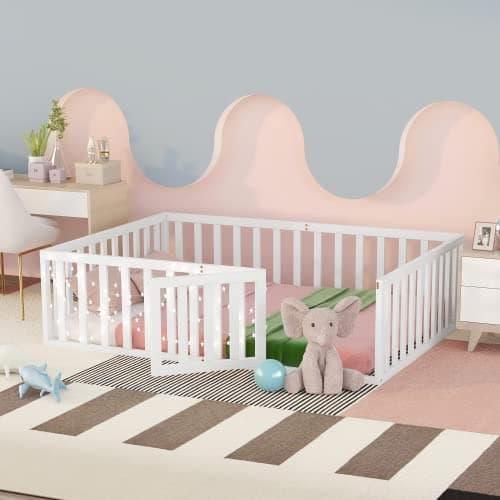 i-POOK Twin Size Montessori Floor Bed for Girls and Boys, White