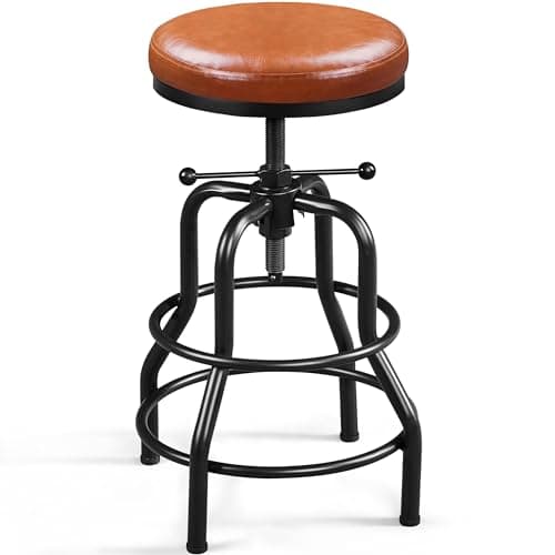Yaheetech Vintage Round Faux Leather Bar Stool, 21.5-28 Inch Tall Light Brown