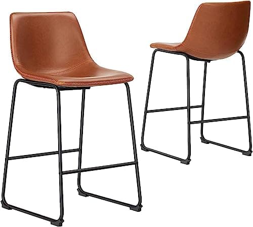 Sweetcrispy Modern Faux Leather Bar Stools Set of 4, 26 Inch Seat Height Black Chairs