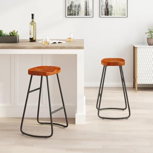 Wood Seat Bar Stools Set of 2 for Kitchen and Coffee Shop