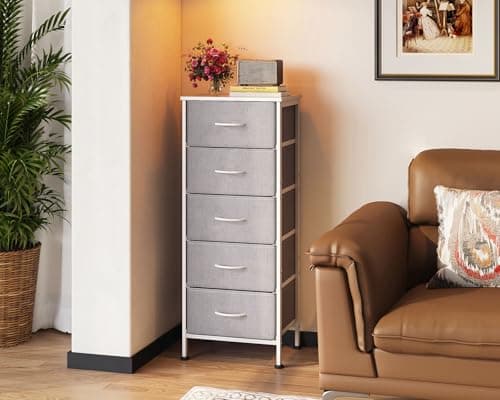 Sturdy Steel Frame Light Grey 5-Drawer Dresser Chest of Drawers