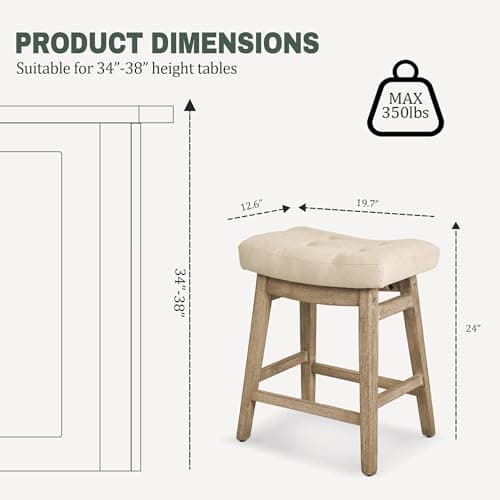 3-Piece Khaki & Wood Counter Height Bar Stool Set Modern Farmhouse Kitchen