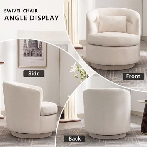 CANMOV Beige Swivel Round Arm Chair Set of 2, Comfortable Living Room Accent Chair