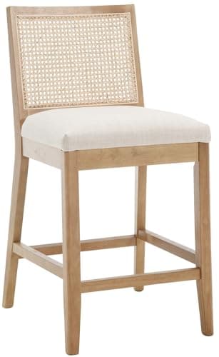 Rattan 26" Counter Stools, Set of 4, Cream Boho Kitchen Chairs