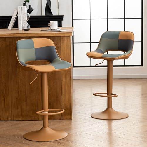 YOUNIKE Khaki Faux Leather Swivel Bar Stools Set of 2