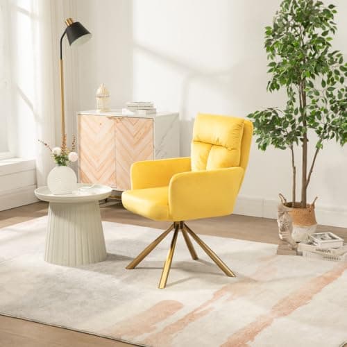 Yellow Velvet Swivel Accent Chair with High-Back and Metal Legs