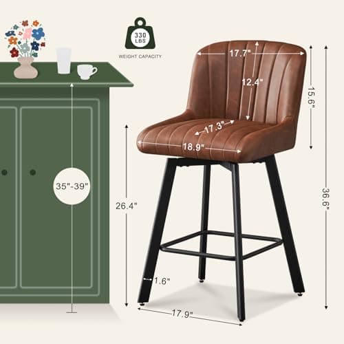 4-Piece 26''H Brown Faux Leather Bar Stool Set with Back
